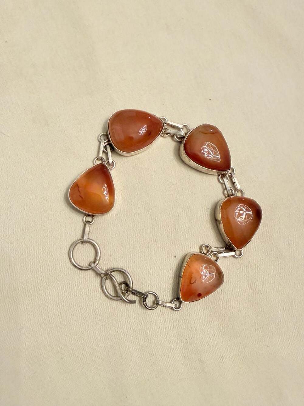 Artisan Sterling Silver Carnelian Teardrop Link Bracelet 925